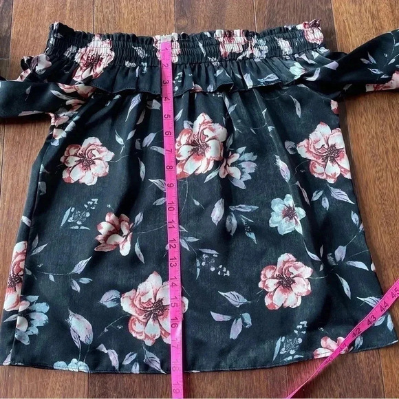MISA Los Angeles Belva Blouse Off the Shoulder Black Velvet Bow Floral Satin - Picture 12 of 15